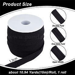 10mのポリコットン折りたたみリボン  布のDIY装飾用  ブラック  1/2インチ（13mm）  約10.94ヤード（10m）/セット&nbsp;OCOR-PH0006-08A