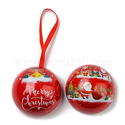 ブリキの丸いボールキャンディー収納記念品ボックス  クリスマスメタルハンギングボールギフトケース  サンタクロース  16x6.8cm&nbsp;CON-Q041-01D