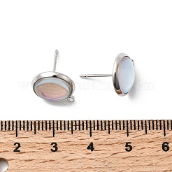 真鍮ガラススタッドピアス  カン付き  半円  ニッケルフリー  プラチナ  14x12mm  穴：1.2mm  ピン：0.7mm&nbsp;KK-F916-04P