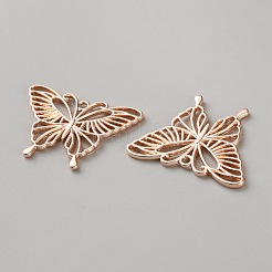 亜鉛合金チャーム  蝶  ローズゴールド  30x41x2mm  穴：2mm&nbsp;FIND-WH0435-30E-RG
