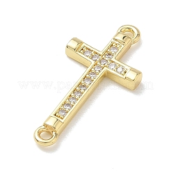 イースター宗教真鍮マイクロパヴェキュービックジルコニアコネクターチャーム  クロス  18KGP本金メッキ  25x11x2mm  穴：3.5mm&nbsp;KK-T085-18H-G