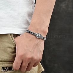 Lion Pattern Brass Pave Cubic Zirconia Cuban Link Chains Bracelets&nbsp;FS-WGF670F-01