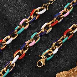 304 Stainless Steel Colorful Enamel Curb Chain Necklaces for Women&nbsp;NJEW-P328-01G