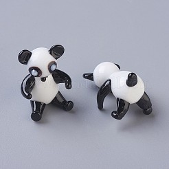 インテリアオーナメントパーツ  手作りランプワーク表示の装飾  パンダ  ホワイト  16~19x16~19x23~27mm&nbsp;LAMP-L075-031