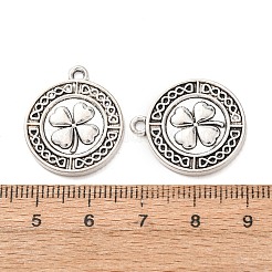合金のチベット風チャーム  クローバーチャーム付きのフラットラウンド  アンティークシルバー  23x20x2mm  穴：2mm  約278個/1000g&nbsp;FIND-C094-07AS
