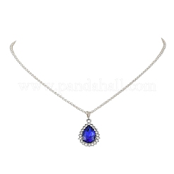 2Pcs 2 Styles Alloy Glass Teardrop Heart Pendant 304 Stainless Steel Rolo Chain Necklaces for Women&nbsp;NJEW-JN06499