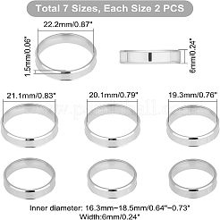 14個 7サイズ 201ステンレススチール プレーンバンドリング メンズ レディース  ステンレス鋼色  内径：usサイズ5 3/4~13（16.3~22.2mm）  2pcs /サイズ&nbsp;RJEW-DC0001-06B