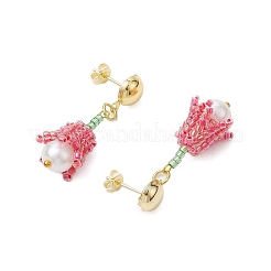 Handmade Glass Seed Beads Flower Stud Earrings&nbsp;EJEW-MZ00277-01