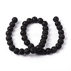 天然溶岩岩ビーズ連売り  ラウンド  ブラック  10mm  穴：2mm  約37~38個/連  15.5インチ&nbsp;X-g434-9A