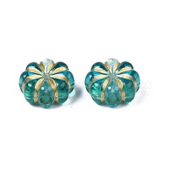 メッキアクリルビーズ  ライン入り  花  ダークターコイズ  14x13x6.5mm  穴：2.5mm  約700個/500g&nbsp;PACR-N008-020