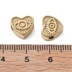 304ステンレススチールビーズ  アイチャーム付きハート  イオンプレーティング（ip）  18KGP本金メッキ  9.5x10.5x4.5mm  穴：2mm&nbsp;STAS-Z121-20G