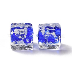蓄光ガラスビーズ  暗闇で光る  キューブ  ブルー  11x11x10mm  穴：1.6mm&nbsp;GLAA-E032-01D