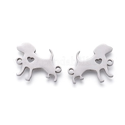 304ステンレススチールパピーリンクコネクター  手動研磨  心と犬のシルエット  ステンレス鋼色  13x16x1.5mm  穴：1.2mm  10pc&nbsp;STAS-CJ0001-15