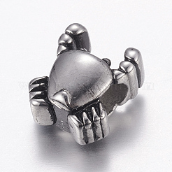 304ステンレススチールヨーロピアンビーズ  大穴ビーズ  カニ  アンティークシルバー  15x12.5x9mm  穴：5mm&nbsp;LS-STAS-P173-130AS