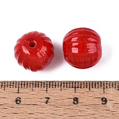 手作りのリブ付きランプワークビーズ  ラウンド  クリムゾン  13.5~15mm  穴：0.8~2mm&nbsp;LAMP-N042-04D