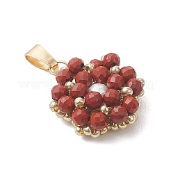 Natural Red Jasper Faceted Round Cluster Flower Pendants&nbsp;PALLOY-MZ01197-01