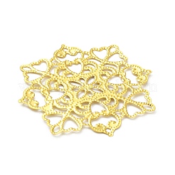 ラックメッキアイアンコネクターチャーム  花のリンク  エッチングされた金属装飾  ゴールドカラー  63x63x0.6mm  穴：2x4mm&nbsp;IFIN-Q134-09G