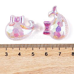 透明なエポキシ樹脂のクジラと蝶結びのデコデンカボション  グリッターパウダー付き  パールピンク  19x26x7.5mm&nbsp;CRES-M034-04A