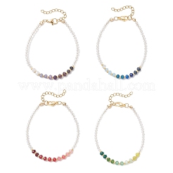 4個染め天然マレーシアジェイド＆ガラスビーズブレスレット（女性用）  ロンデル  グラデーションカラー  ミックスカラー  7.13インチ（18.1cm）&nbsp;BJEW-JB13076
