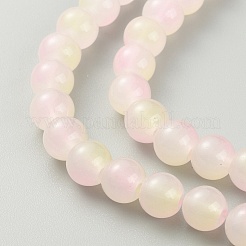 模造翡翠ガラスビーズ連  ラウンド  レモンシフォン  8~9x7.5mm  穴：1.2mm  約100~107個/連  31.50インチ（80cm）&nbsp;GLAA-WH0038-07I