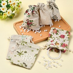 30Pcs 6 Styles Flower Printed Polycotton(Polyester Cotton) Packing Pouches Drawstring Bags&nbsp;ABAG-YW0001-19