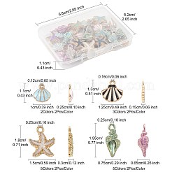 30個、3スタイル、5色の合金エナメルペンダント  貝殻の形とヒトデと渦巻き貝  ミックスカラー  13~19.5x7.5~15x1.5~6.5mm  穴：1.6~2.5mm  2個/カラー&nbsp;ENAM-FS0003-46