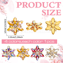 4Pcs 4 Colors Alloy Rhinestone Cabochons&nbsp;FIND-MA0001-09