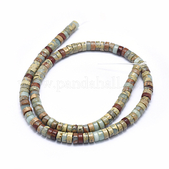 天然アクアテラジャスパービーズ連売り  印象ジャスパー  ヒシビーズ  フラットラウンド/ディスク  6x3mm  穴：0.7mm  約124個/連  38.5のCM。&nbsp;G-I213-08-6mm