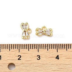 ガラスのラインストーンのチャームが付いた真鍮  ちょう結びチャーム  18KGP本金メッキ  5.5x9x3mm  穴：1.2mm&nbsp;LS-KK-B079-09G