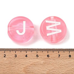 クリアアクリルヨーロピアンビーズ  大穴ビーズ  アルファベット付きフラットラウンド  ピンク  25.5x10.5mm  穴：5.5~6mm  約95~96個/500g&nbsp;MACR-K365-02B-05