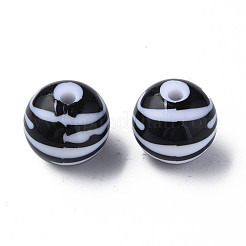 不透明な縞模様のアクリルビーズ  ラウンド  ブラック  19mm  穴：3mm  約112個/500g&nbsp;MACR-S373-27B-10
