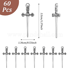 チベット風アロイペンダント60個  剣のチャーム  アンティークシルバー  34.5x13.5x2mm  穴：2.5x1.5mm&nbsp;FIND-SC0023-91