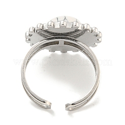 304ステンレススチール合成ターコイズカフリング  女性用フラワーオープンリング  花  ステンレス鋼色  20.5mm  内径: 調節可能&nbsp;G-Z056-08P-01