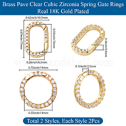 4Pcs 2 Styles Rack Plating Brass Micro Pave Clear Cubic Zirconia Spring Gate Rings&nbsp;ZIRC-SC0001-41