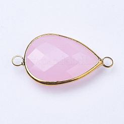ゴールデントーン真鍮ガラスティアドロップリンクコネクター  ラベンダーブラッシュ  21x11x5mm  穴：2mm&nbsp;GLAA-J010A-HF25-G