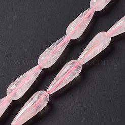天然石ローズクォーツビーズ連売り  多面カット  ティアドロップ  28~30x9.5~10.5mm  穴：1.2mm  約13個/連  14.65''~15.39''（37.2~39.1センチメートル）&nbsp;G-I328-10