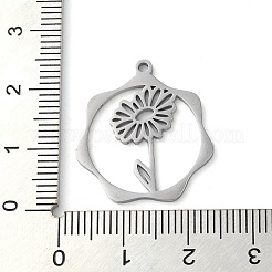 変色しない304ステンレススチールペンダント  花  ステンレス鋼色  23.5x21.5x1mm  穴：1.5mm&nbsp;STAS-P338-01C-P