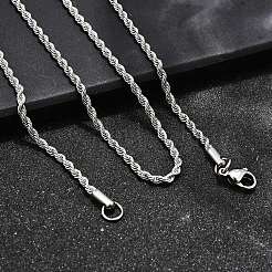 変色しにくい304ステンレススチールロープチェーンネックレス  カニカン付き  ステンレス鋼色  19.9インチ（50.5cm）&nbsp;STAS-S029-01