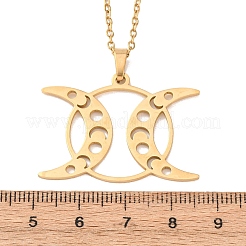 304 Stainless Steel Triple Moon Pendant Cable Chain Necklaces for Men Women&nbsp;NJEW-K308-01D-G