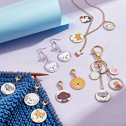 Alloy Enamel Flat Round with Dog Pattern Pendant Locking Stitch Markers&nbsp;HJEW-AB00002
