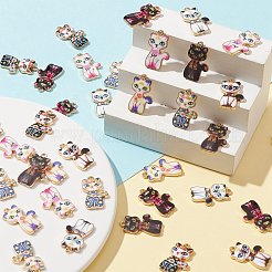 40 個 8 スタイルラックメッキ合金ペンダント  印刷  鉛フリー＆カドミウムフリー＆ニッケルフリー  猫のチャーム  ライトゴールド  ミックスカラー  23x14x2mm  穴：1.6mm  5個/スタイル&nbsp;ENAM-CJ0004-89