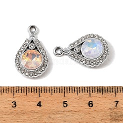 UVメッキ合金ガラスペンダント  ティアドロップチャーム  ラインストーン付き  多面カット  ミックスカラー  プラチナ  22.5x14x5.3mm  穴：2mm&nbsp;FIND-K032-45P