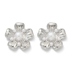 Flower Brass ABS Imitation Pearl Stud Earrings&nbsp;EJEW-M082-08P