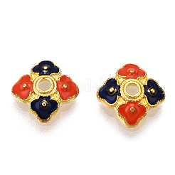 4-花びら合金エナメルビーズキャップ  花  オレンジ  10.5mm  穴：1.6mm&nbsp;X1-ENAM-TAC0023-08