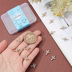 12個真鍮マイクロパヴェキュービックジルコニアペンダント  カドミウムフリー＆鉛フリー  長持ちメッキ  クロス  透明  18KGP本金メッキ  14x9.5x3mm  穴：1.2mm&nbsp;KK-CA0003-65