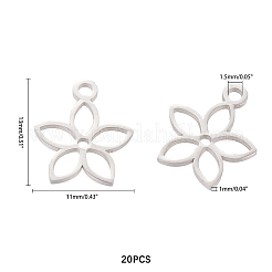 304ステンレススチールチャーム  花  ステンレス鋼色  13x11x1mm  穴：1.5mm  20個/箱&nbsp;STAS-UN0003-86