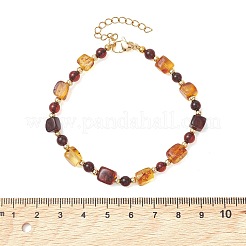 Natural Amber & Brass Beaded Bracelets for Women&nbsp;BJEW-JB13664