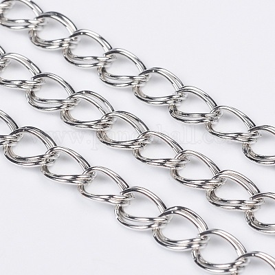 アイアン製ダブルリンクチェーン  溶接されていない  スプールで  プラチナカラー  リンク：7x8x0.8mm&nbsp;LS-CHD001Y-N-1