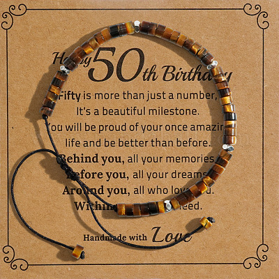 Vintage Beaded Tiger Eye Adjustable Bracelet with Card&nbsp;HM3299-5-1