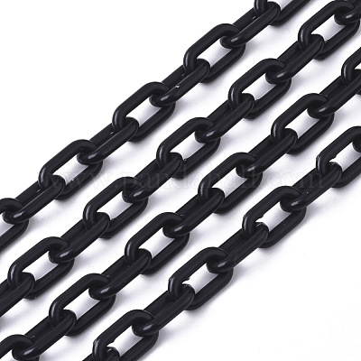 不透明なアクリルアズキチェーン  オーバル  ブラック  13x8x2mm  19.68インチ（50cm）/連&nbsp;X-SACR-N010-002A-1